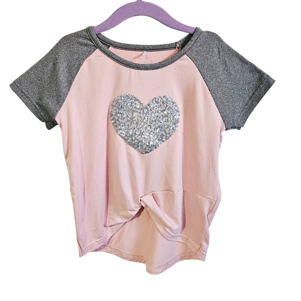 Freestyle Revolution Kids T-Shirt Pink Reglan Sleeve Sparkle Silver Heart Size 6